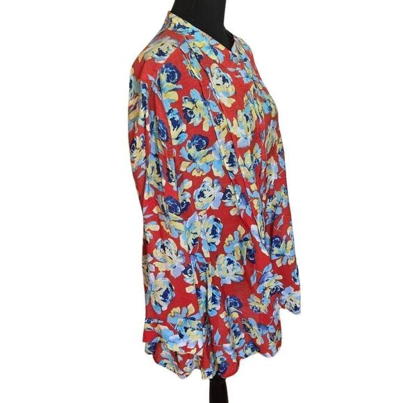Multiples Women's Floral Long Sleeve Pleated Tunic Top Blouse Red Blue Size 1X - Picture 5 of 13